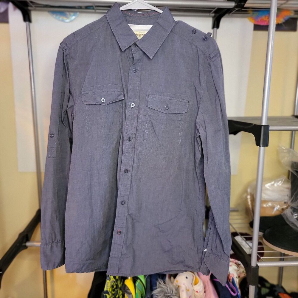 American Rag Long Sleeve Dark Grey Full Button - Size Medium